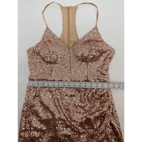 B. Smart Rose Gold Sequin Metallic Mini Body-con Dress Zip Back Size 15 - Picture 9 of 13